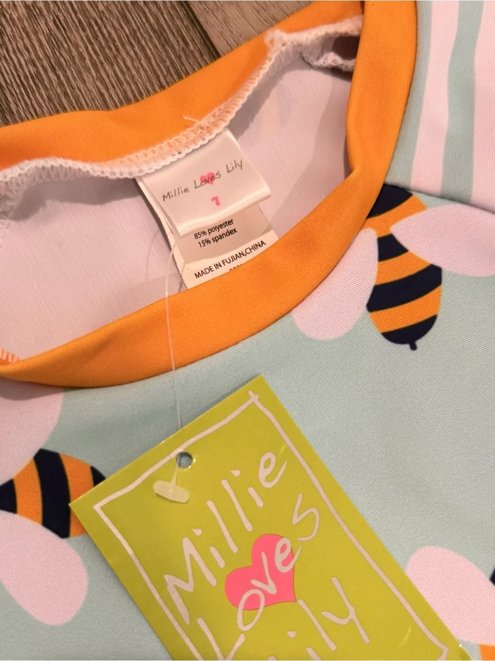 🐝 NWT Kids Bee Print Rash Guard Set - Mint & Orange